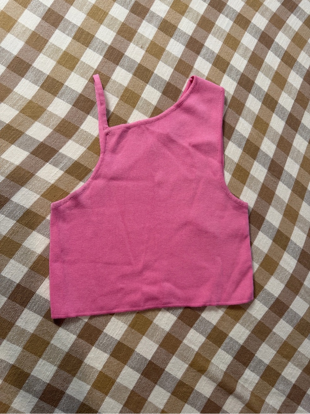 Zara Asymmetrical One Shoulder Pink Crop Tank Top M